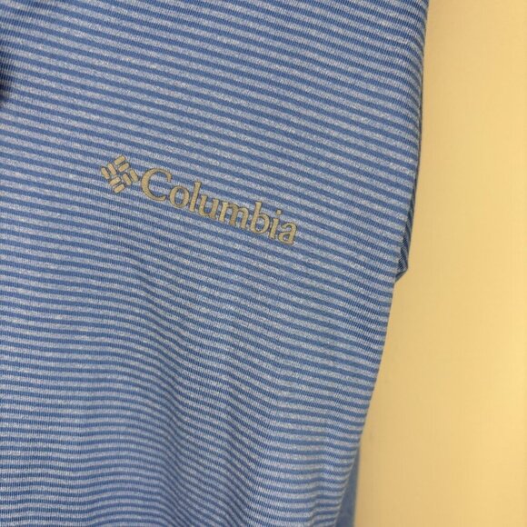 COLUMBIA Long Sleeve Performance Tee Womens L Blue Stripes Reflective Stretch - Picture 4 of 6